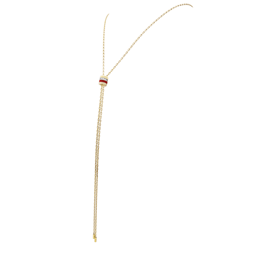 Necklace Boucheron "Cravate Quatre Red Edition", 3 golds, ceramic red, diamonds. Small model.