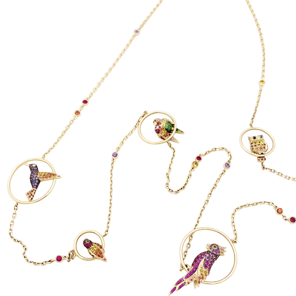Sautoir Boucheron, "Nuri", rose gold, multicoloured sapphires, tsavorites and diamonds.