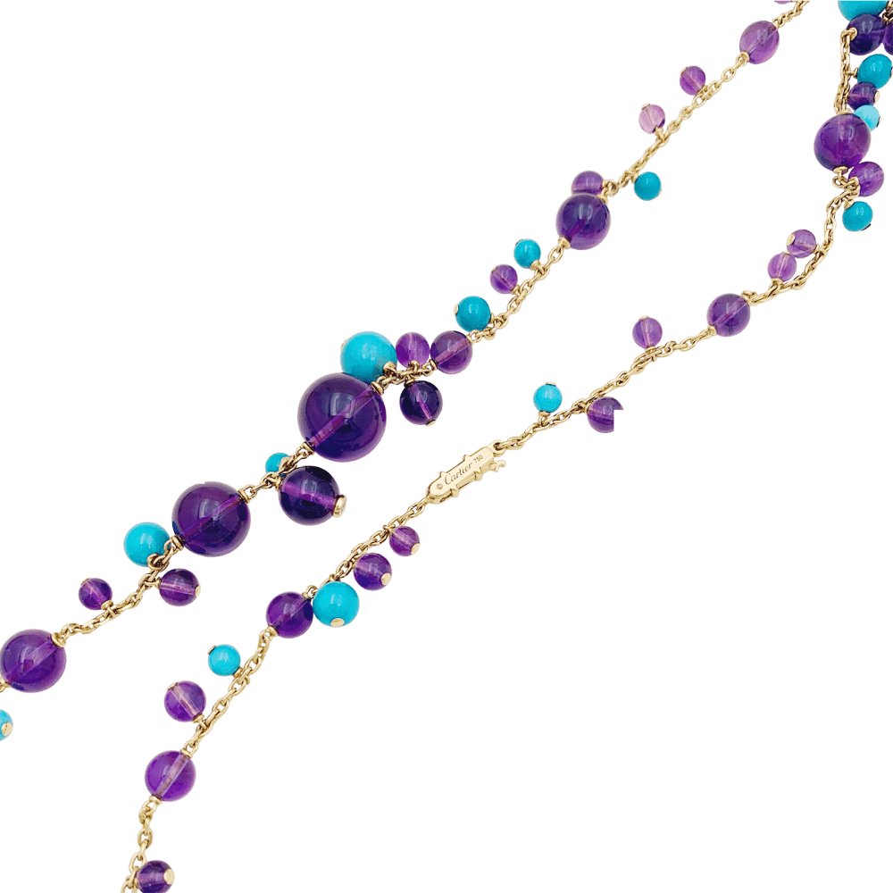 Collier Sautoir CARTIER "Délices de Goa" en or rose, turquoises, améthystes et diamants - Castafiore