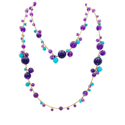 Collier Sautoir CARTIER "Délices de Goa" en or rose, turquoises, améthystes et diamants - Castafiore