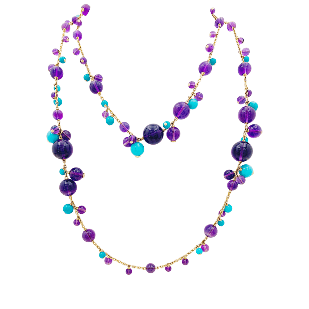 Collier Sautoir CARTIER "Délices de Goa" en or rose, turquoises, améthystes et diamants - Castafiore