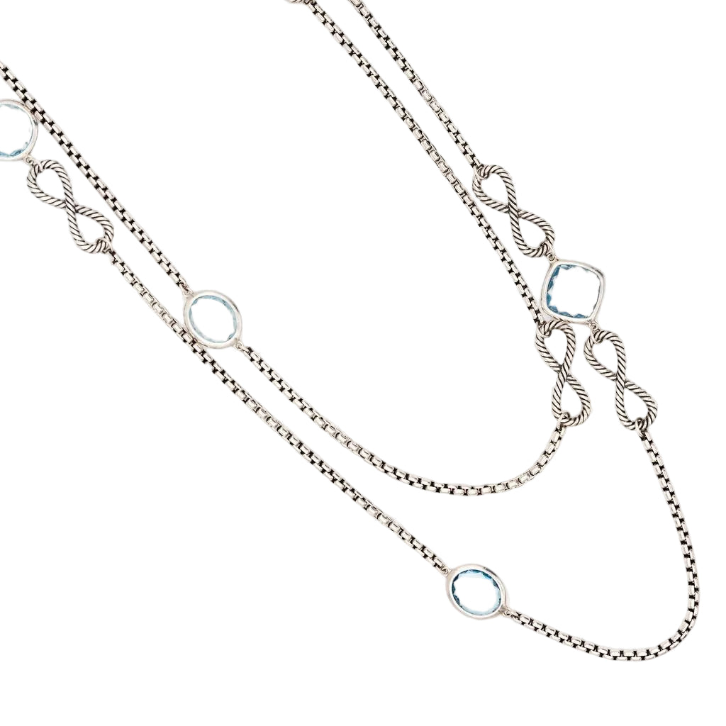 Collier Sautoir DAVID YURMAN en argent et topazes bleues - Castafiore