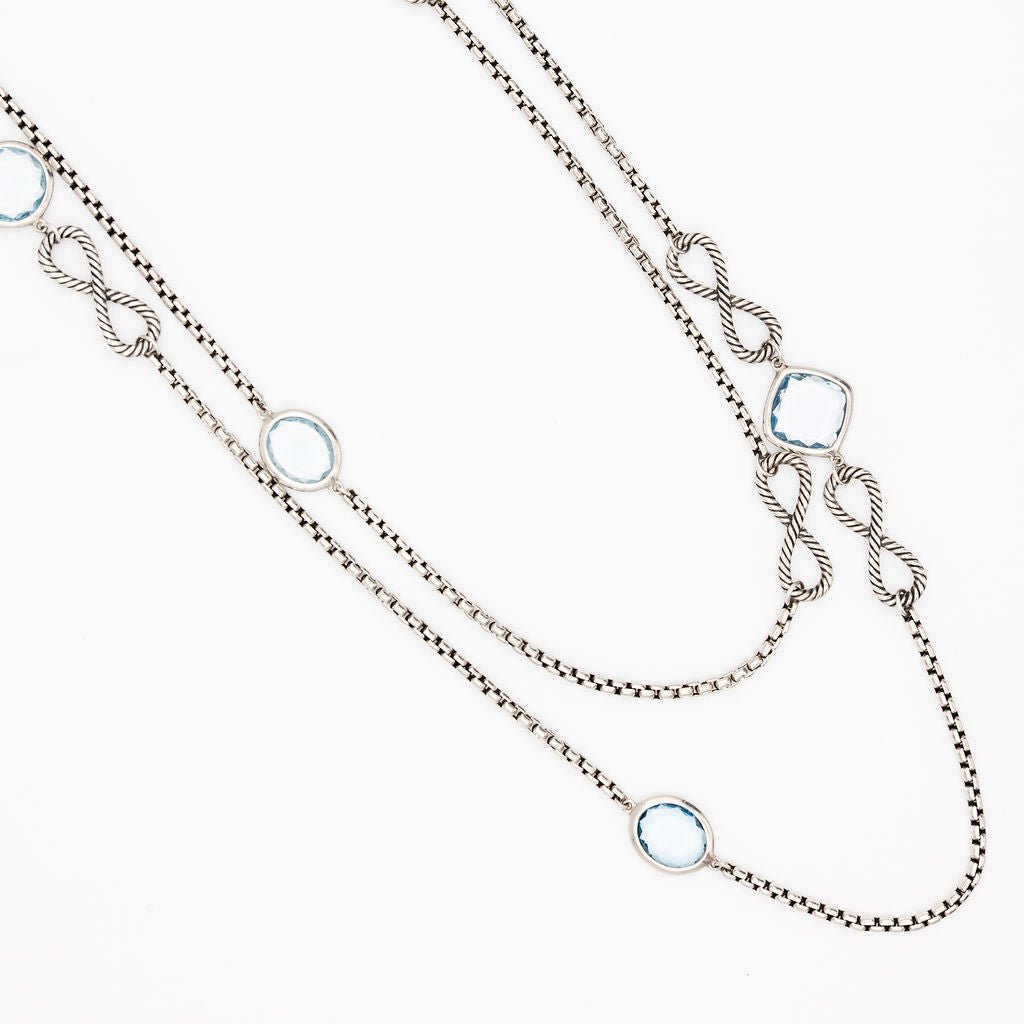 Collier Sautoir DAVID YURMAN en argent et topazes bleues - Castafiore