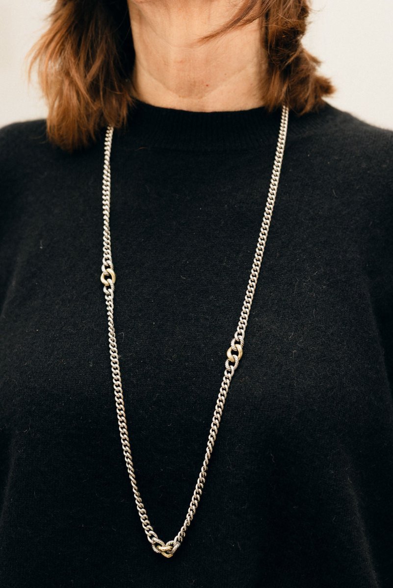 Collier Sautoir DAVID YURMAN "Gradient Curb Chain" en argent et or jaune - Castafiore