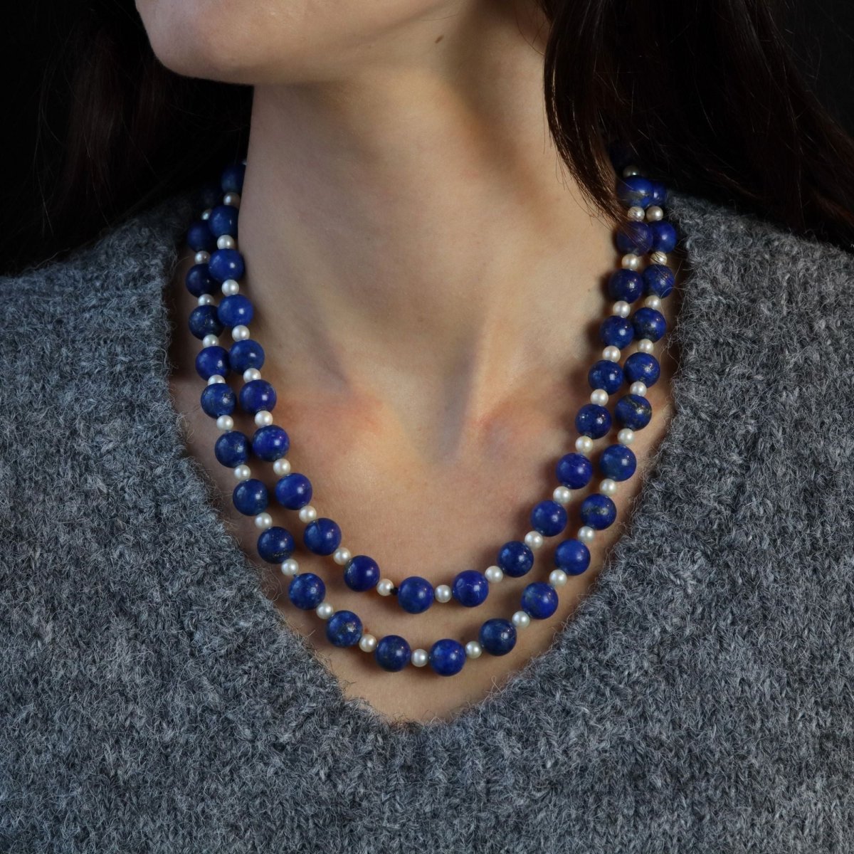 Collier Sautoir en lapis - lazuli et perles - Castafiore