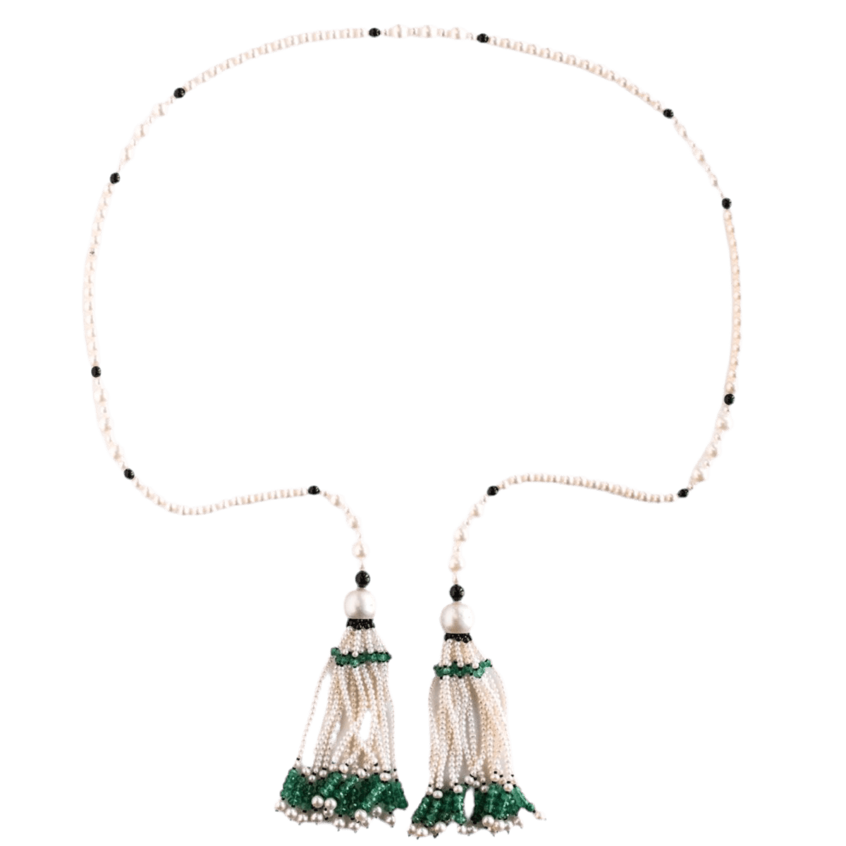 Collier Sautoir en onyx, perles et émeraudes - Castafiore