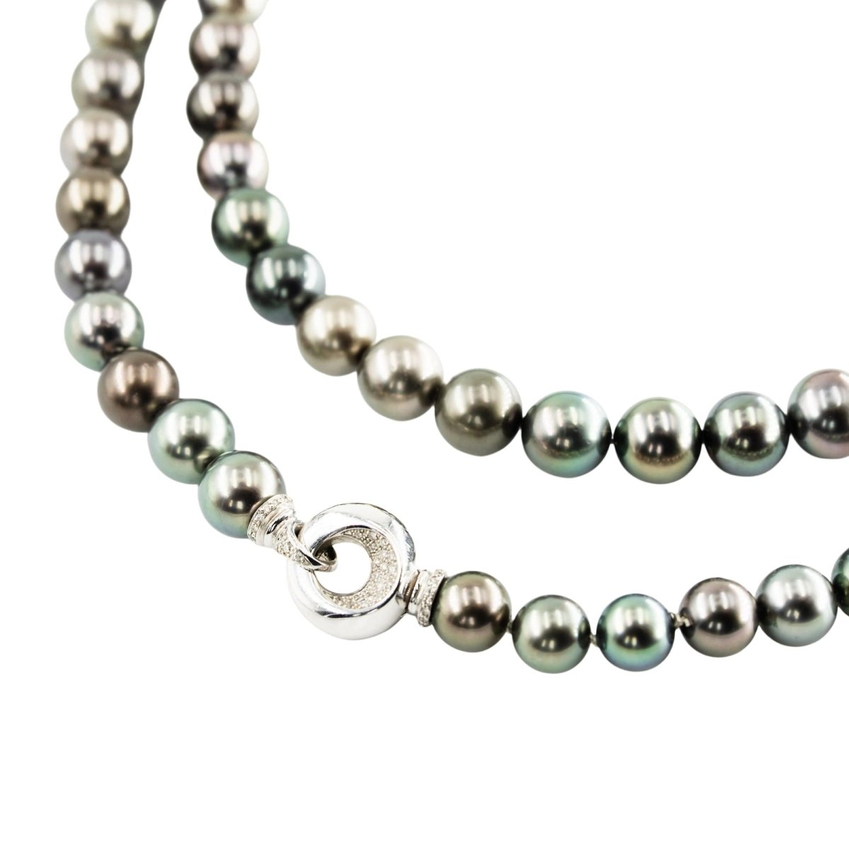 Collier Sautoir en or blanc, perles et diamants - Castafiore