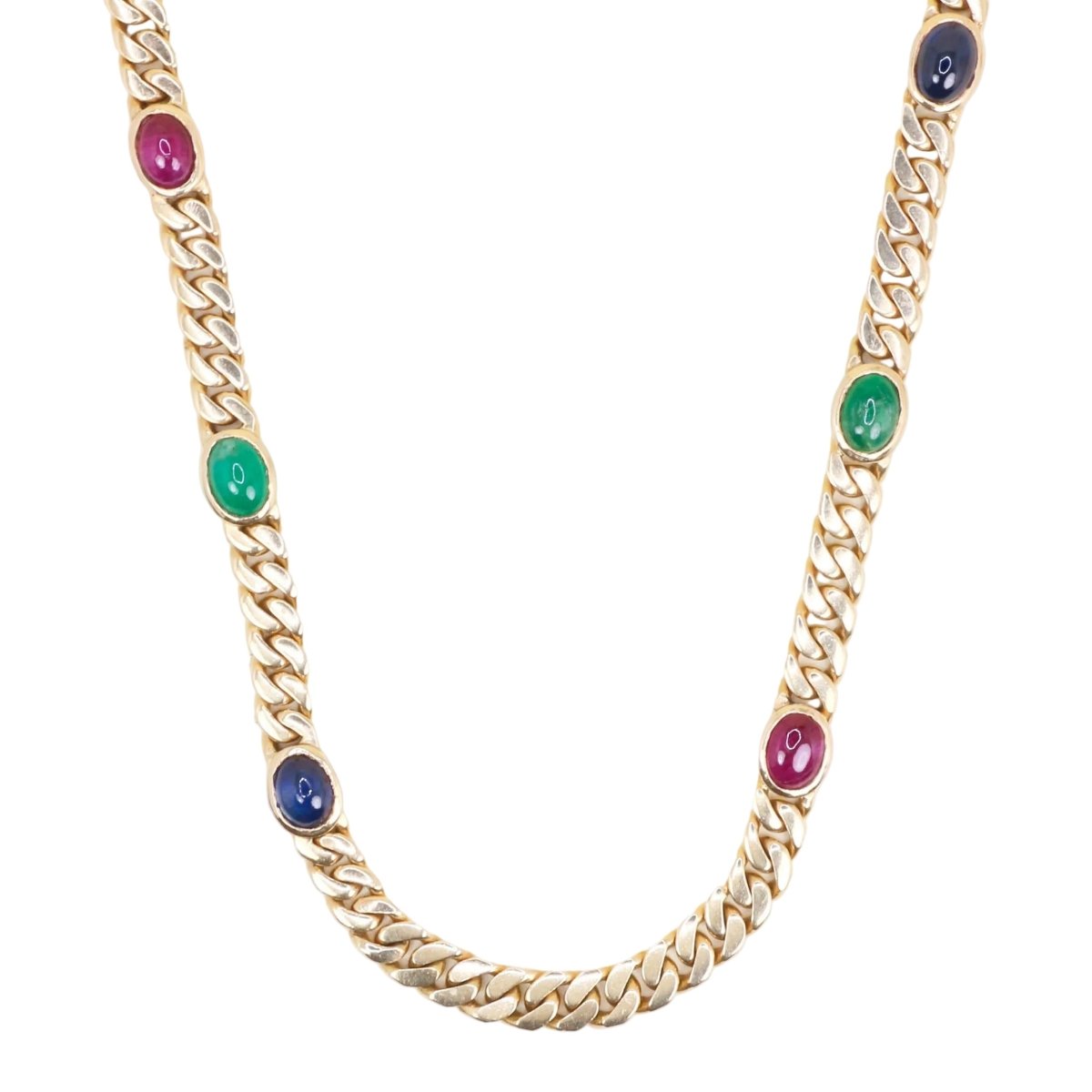 Collier Sautoir en or jaune, émeraudes, saphirs et rubis - Castafiore