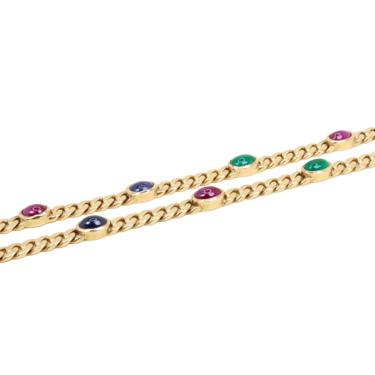 Collier Sautoir en or jaune, émeraudes, saphirs et rubis - Castafiore