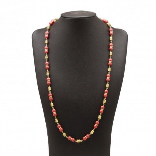 Collier Sautoir en or jaune et corail - Castafiore