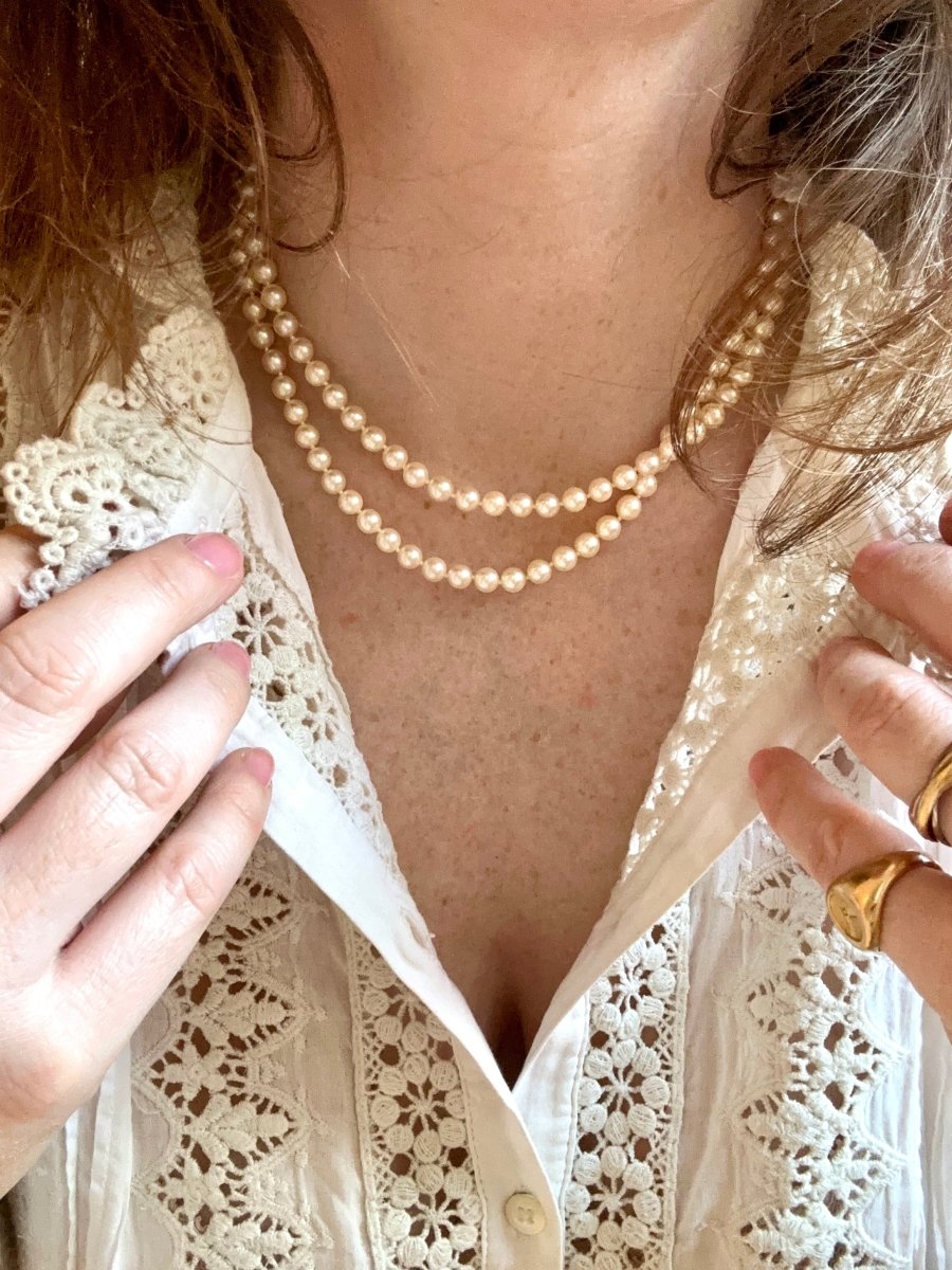 Collier sautoir en or jaune et perles - Castafiore