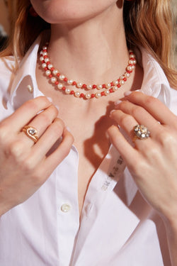 Collier Sautoir en perles de culture et de corail - Castafiore