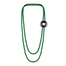 Collier Sautoir "Green Moon" en argent, agates, onyx et zirconium - Castafiore