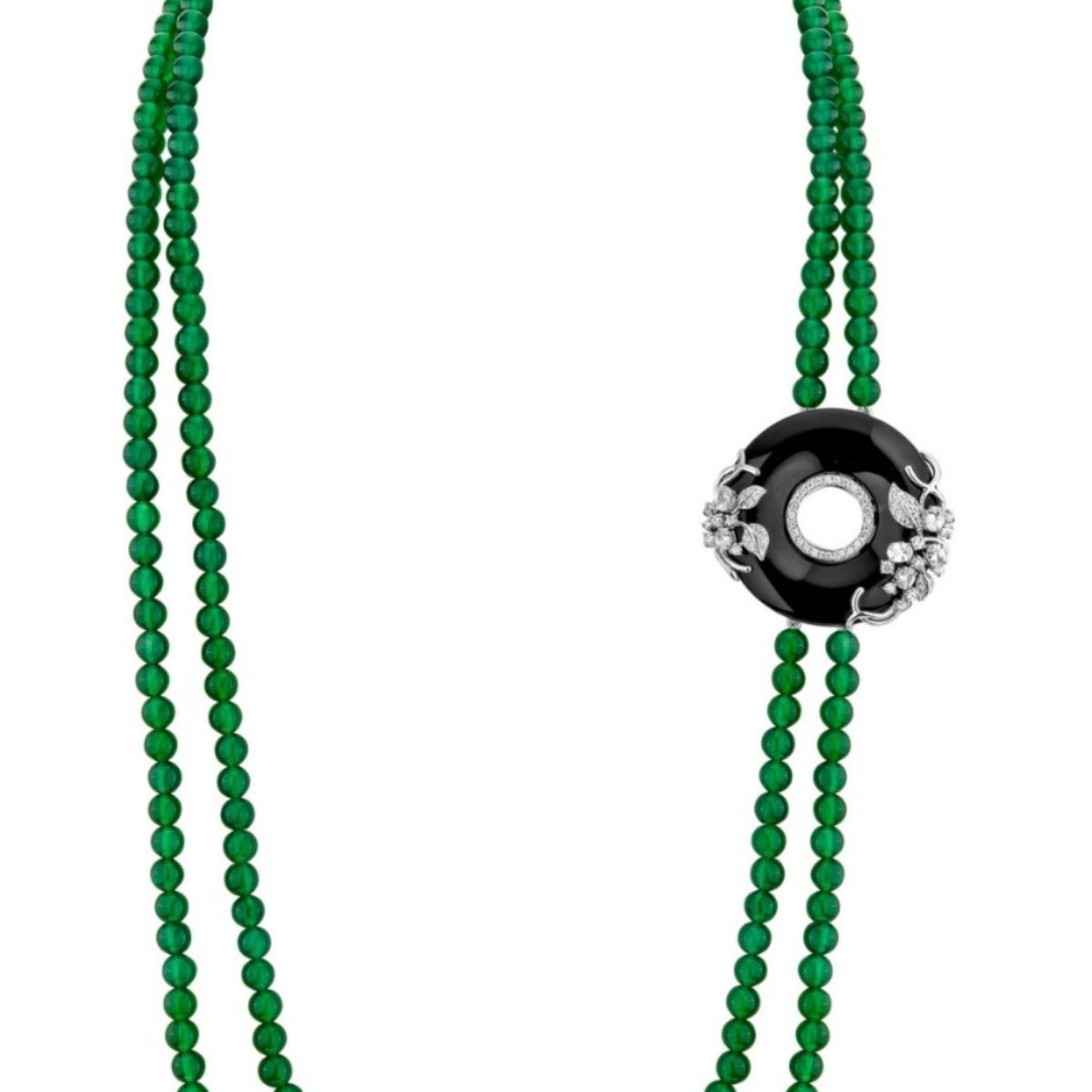 Collier Sautoir "Green Moon" en argent, agates, onyx et zirconium - Castafiore