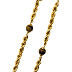 Collier Sautoir maille en or jaune et oeil de tigre - Castafiore