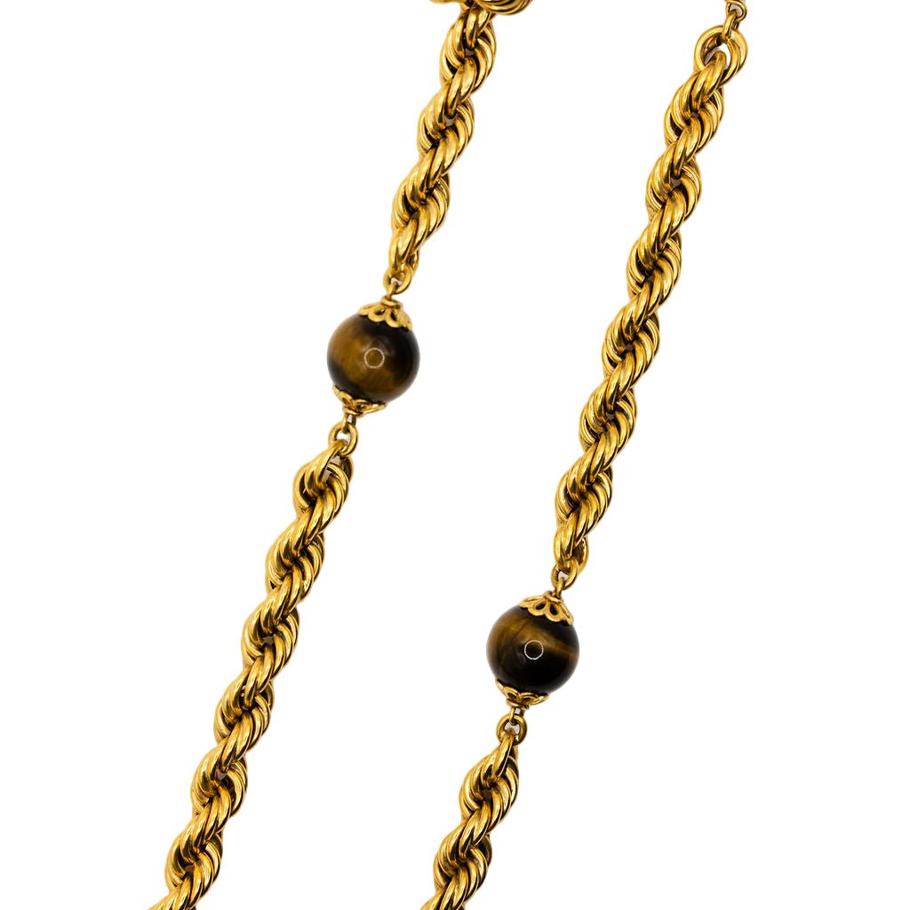 Collier Sautoir maille en or jaune et oeil de tigre - Castafiore