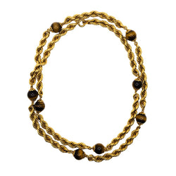 Collier Sautoir maille en or jaune et oeil de tigre - Castafiore