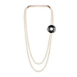 Collier Sautoir "Moon Pearl" en argent, perles, zirconium et onyx - Castafiore