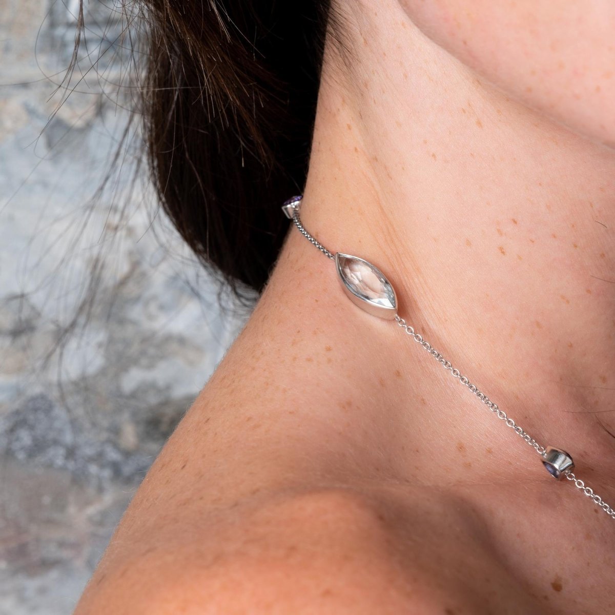 Collier Sautoir Or blanc Saphir - Castafiore