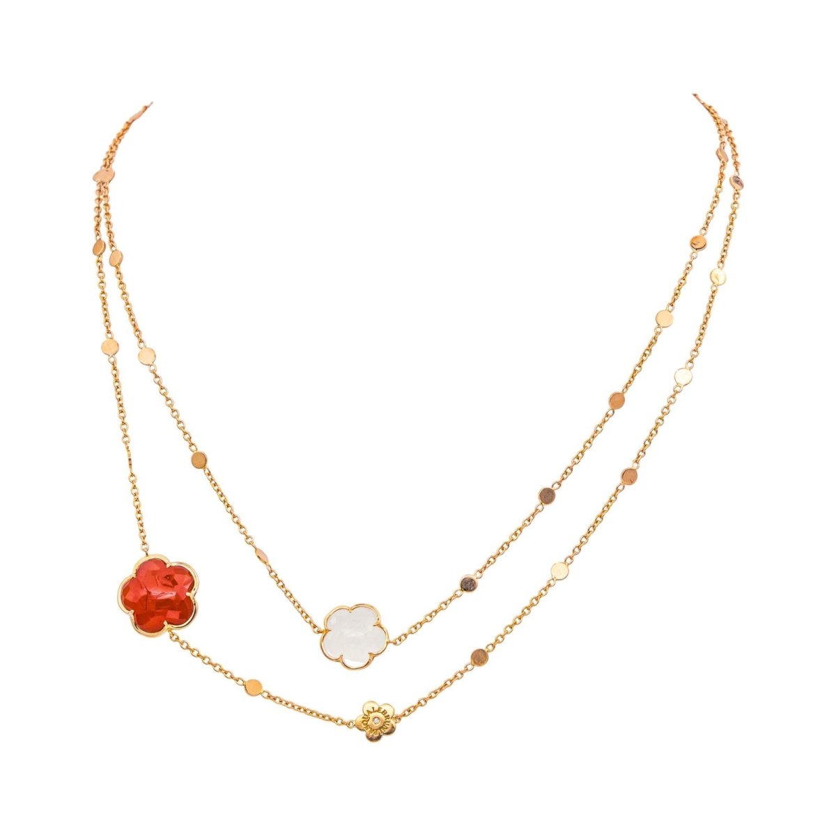Collier Sautoir PASQUALE BRUNI "Bon Ton" en or rose, cornaline et quartz - Castafiore