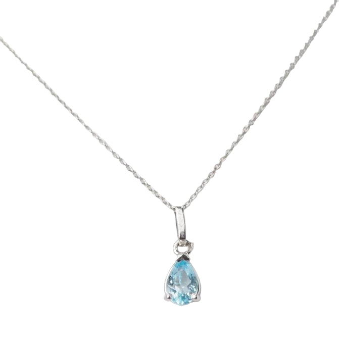 Collier solitaire en or blanc et topaze bleue - Castafiore