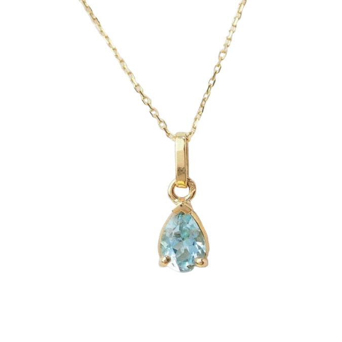 Collier solitaire en or jaune et topaze bleue - Castafiore