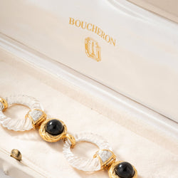 Collier transformable BOUCHERON en or jaune, onyx, cristal de roche et diamants - Castafiore