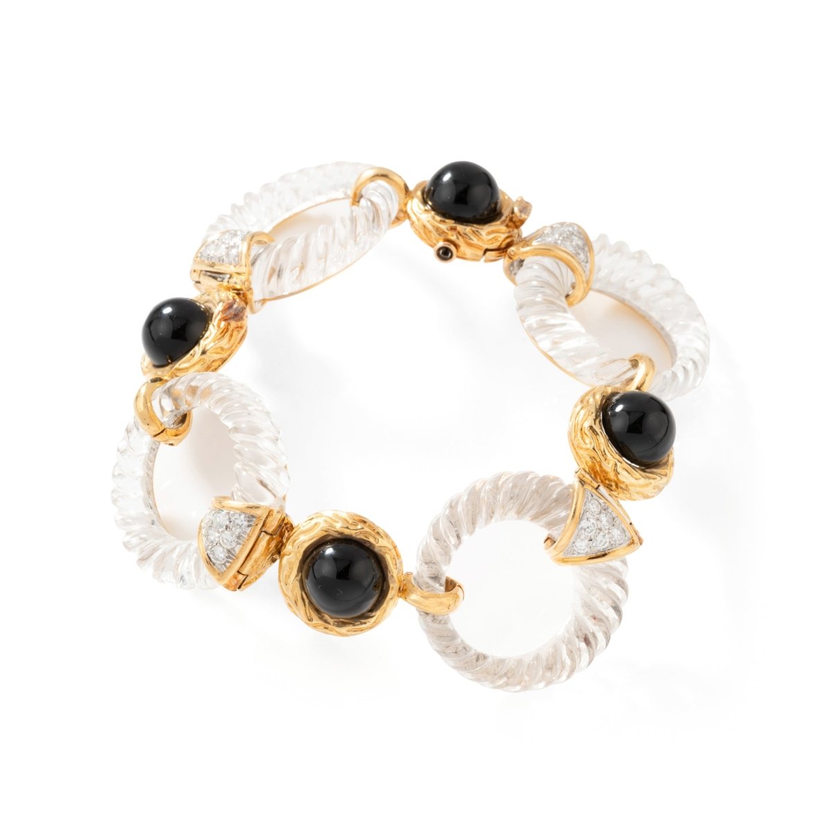 Collier transformable BOUCHERON en or jaune, onyx, cristal de roche et diamants - Castafiore