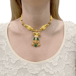Collier transformable en or jaune, corail, chrysoprase et diamants - Castafiore