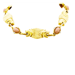 Collier transformable en or jaune, corail, chrysoprase et diamants - Castafiore