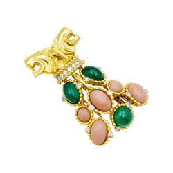 Collier transformable en or jaune, corail, chrysoprase et diamants - Castafiore