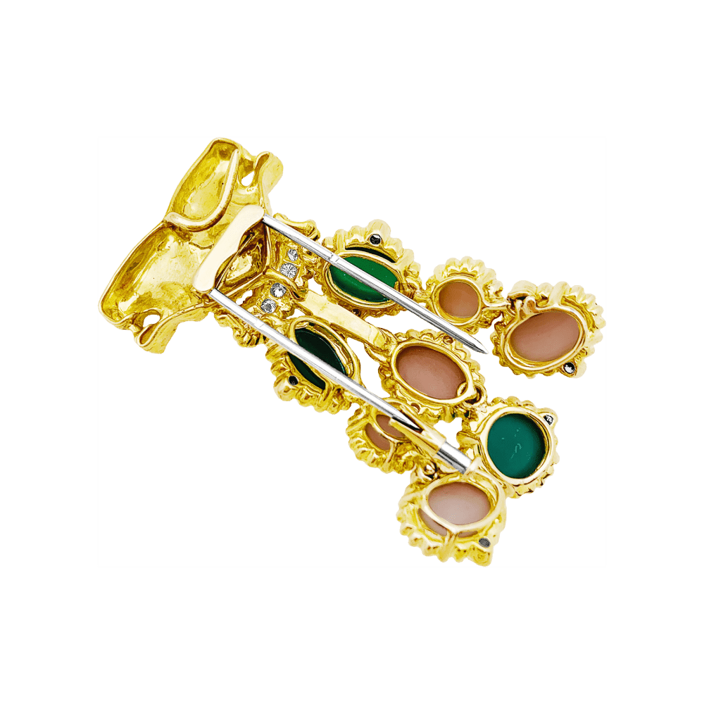 Collier transformable en or jaune, corail, chrysoprase et diamants - Castafiore