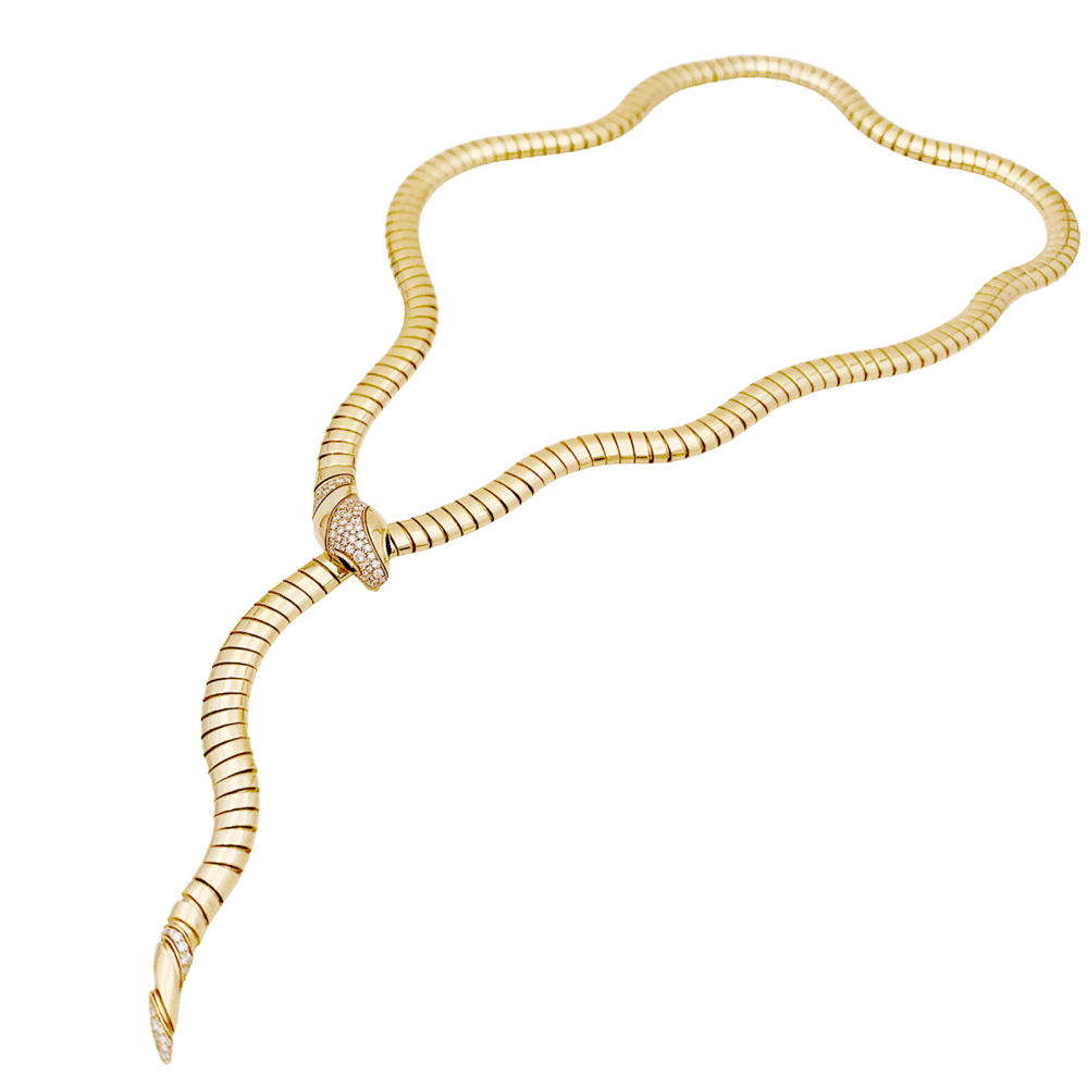 Collier Tubogas BULGARI "Serpenti Tubogas" en or jaune, onyx et diamants - Castafiore