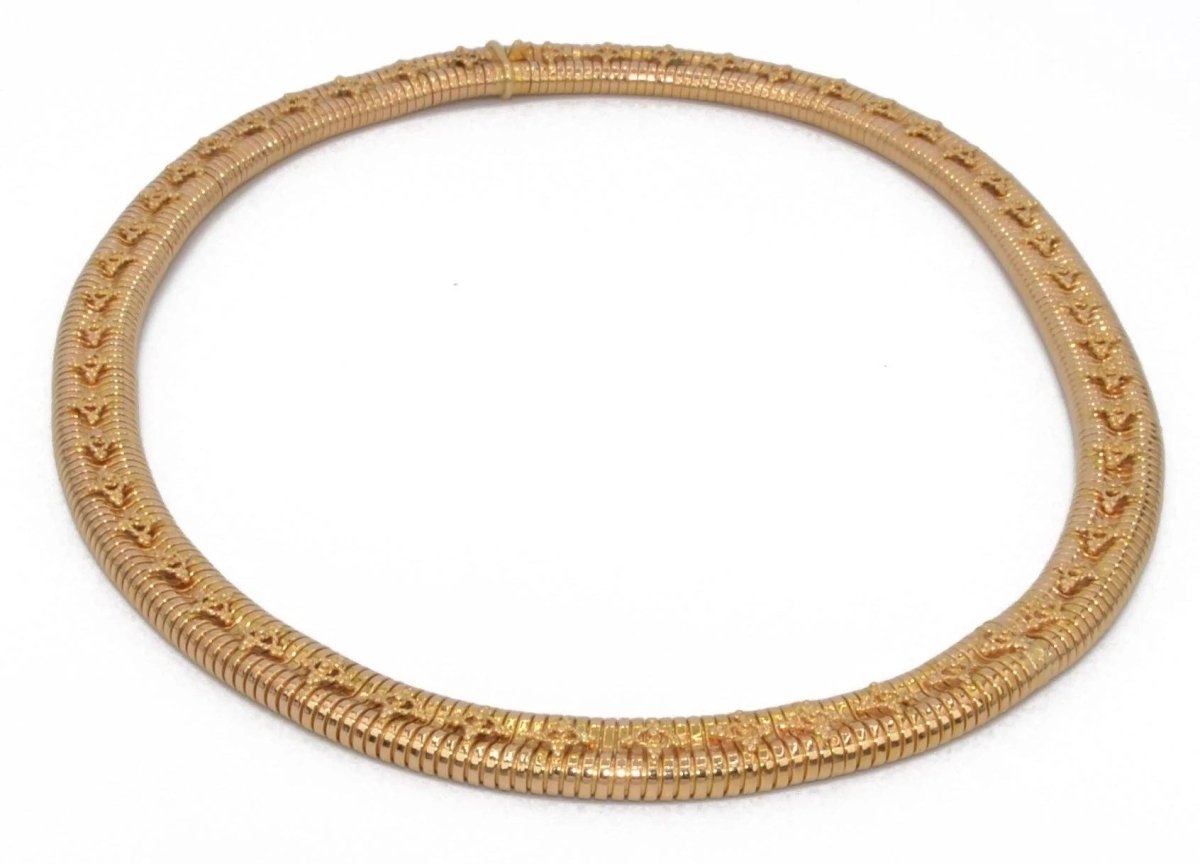 Collier Tubogas des années 1950 en or jaune orné de motifs sur toute la maille - Castafiore