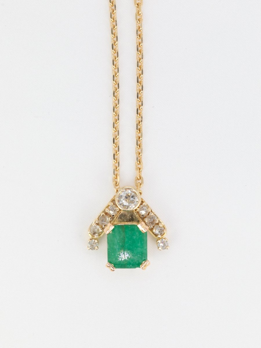 Collier vintage en or, émeraude et diamants - Castafiore