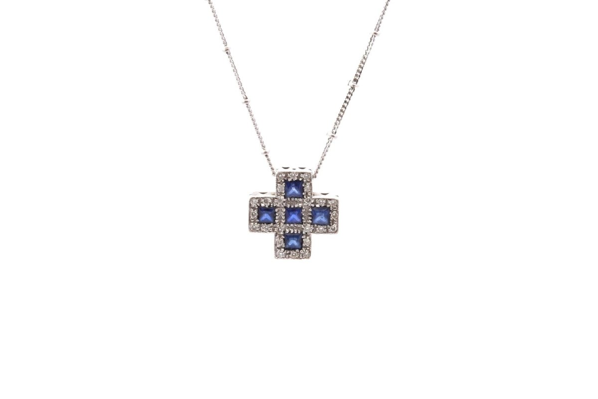 Collier vintage saphirs et diamants en or 18k - Castafiore