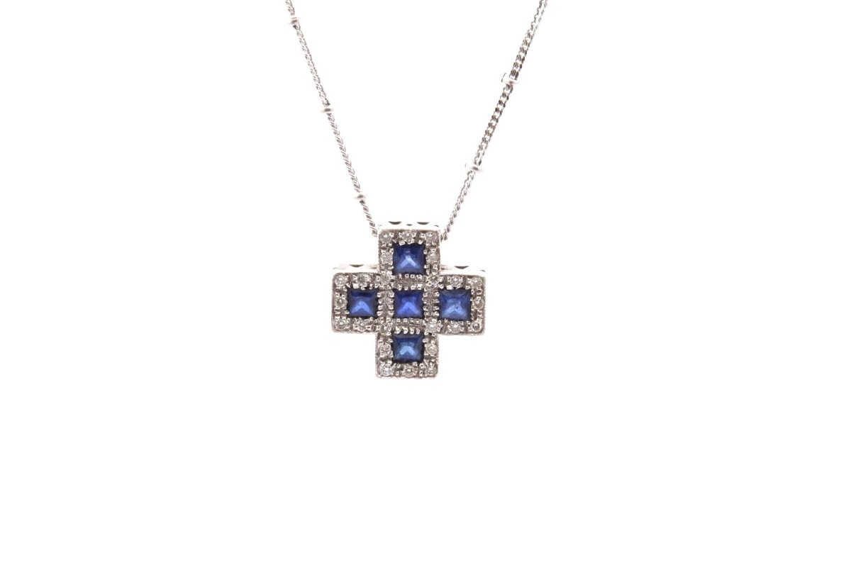Collier vintage saphirs et diamants en or 18k - Castafiore
