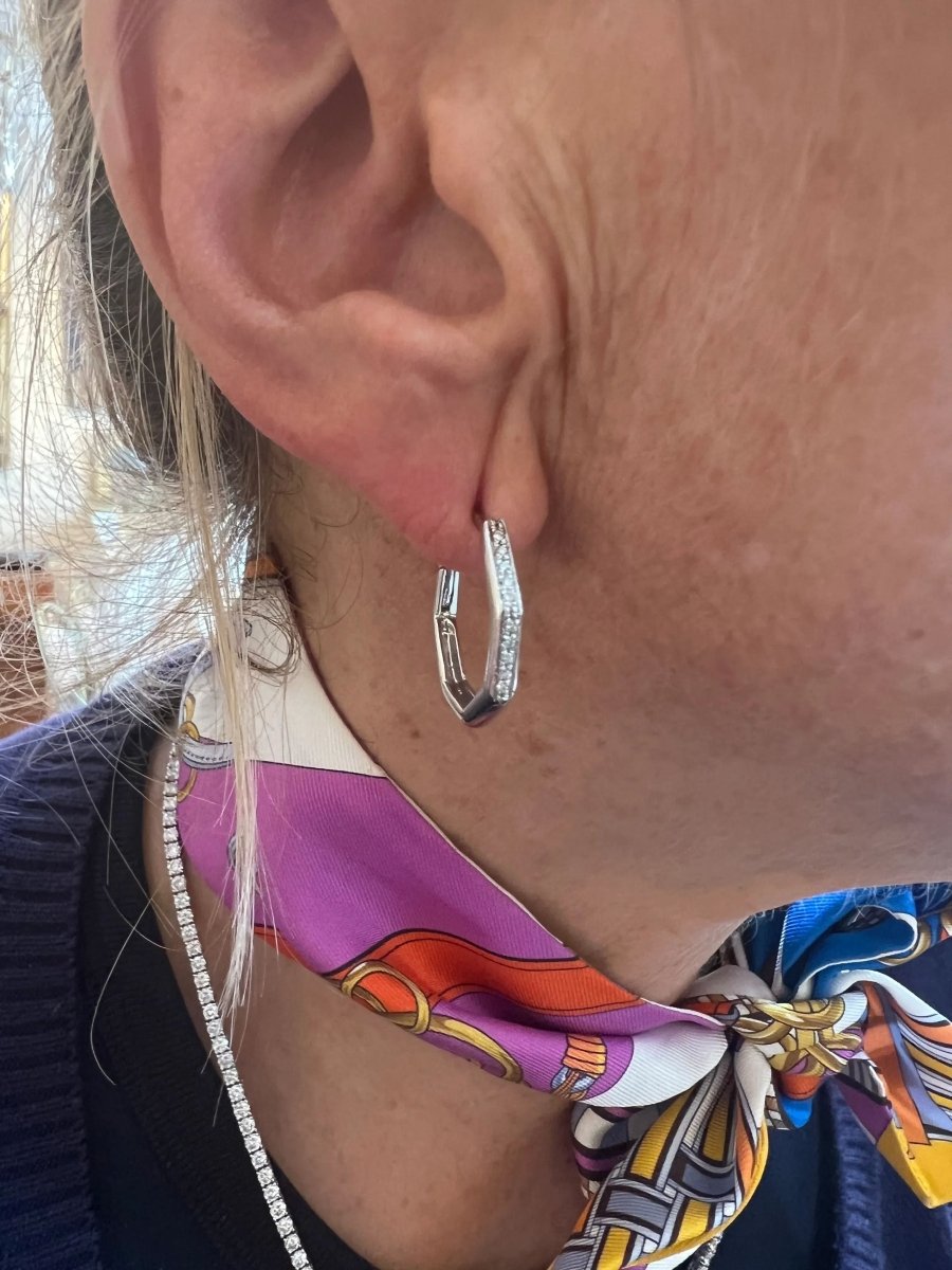 Créoles Octogonales Diamants Or Gris 18 Carats