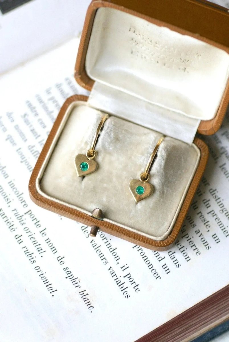 Créoles Or Jaune Coeur Emeraude Colombienne - Castafiore