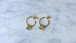 Créoles Or Jaune Coeur Emeraude Colombienne - Castafiore