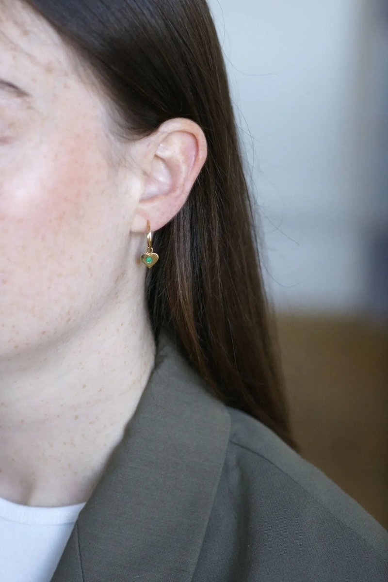 Créoles Or Jaune Coeur Emeraude Colombienne - Castafiore