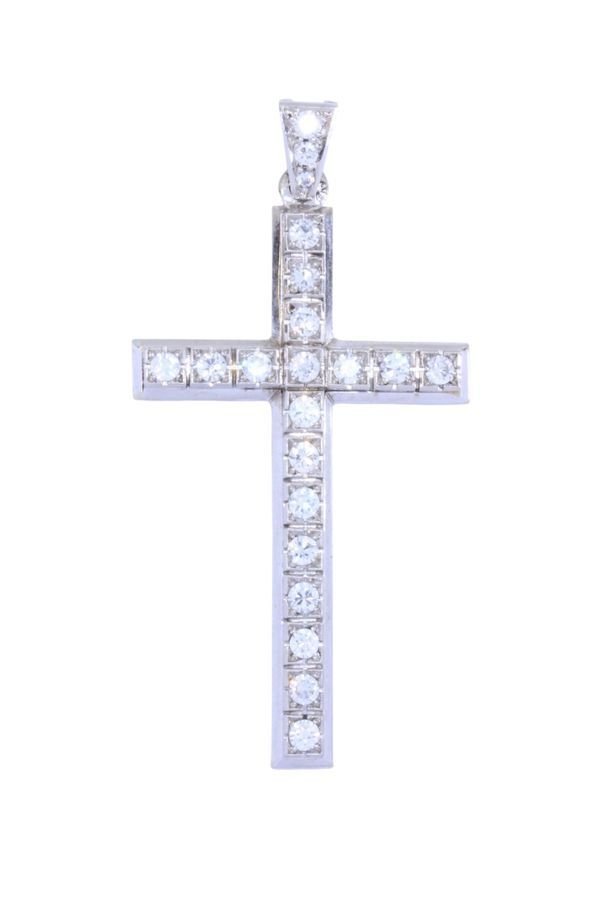 Croix ancienne diamants en or blanc et platine - Castafiore