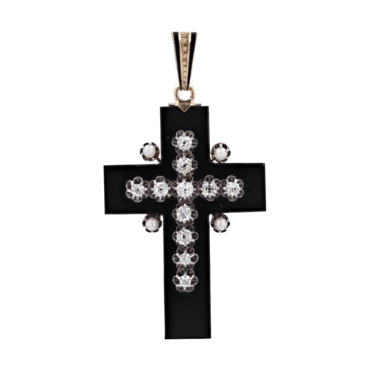 Croix ancienne en onyx et diamants - Castafiore
