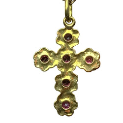Croix ancienne et sa chaîne en or jaune et tourmalines, époque fin XIXe siècle. - Castafiore