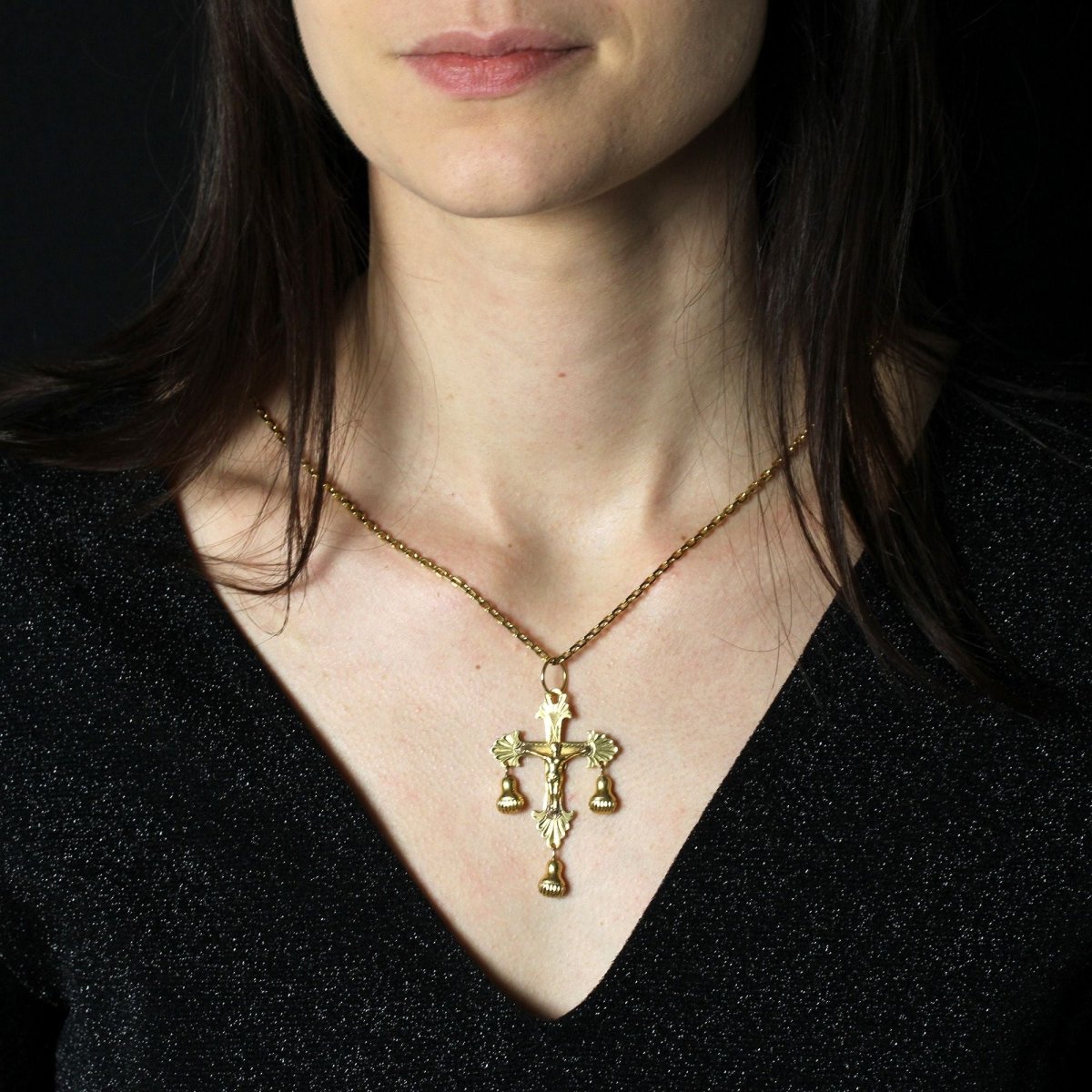 Croix ANCIENNE Puy en Velay en or rose - Castafiore