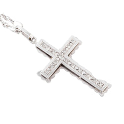 Croix en diamant or gris sur chaine - Castafiore