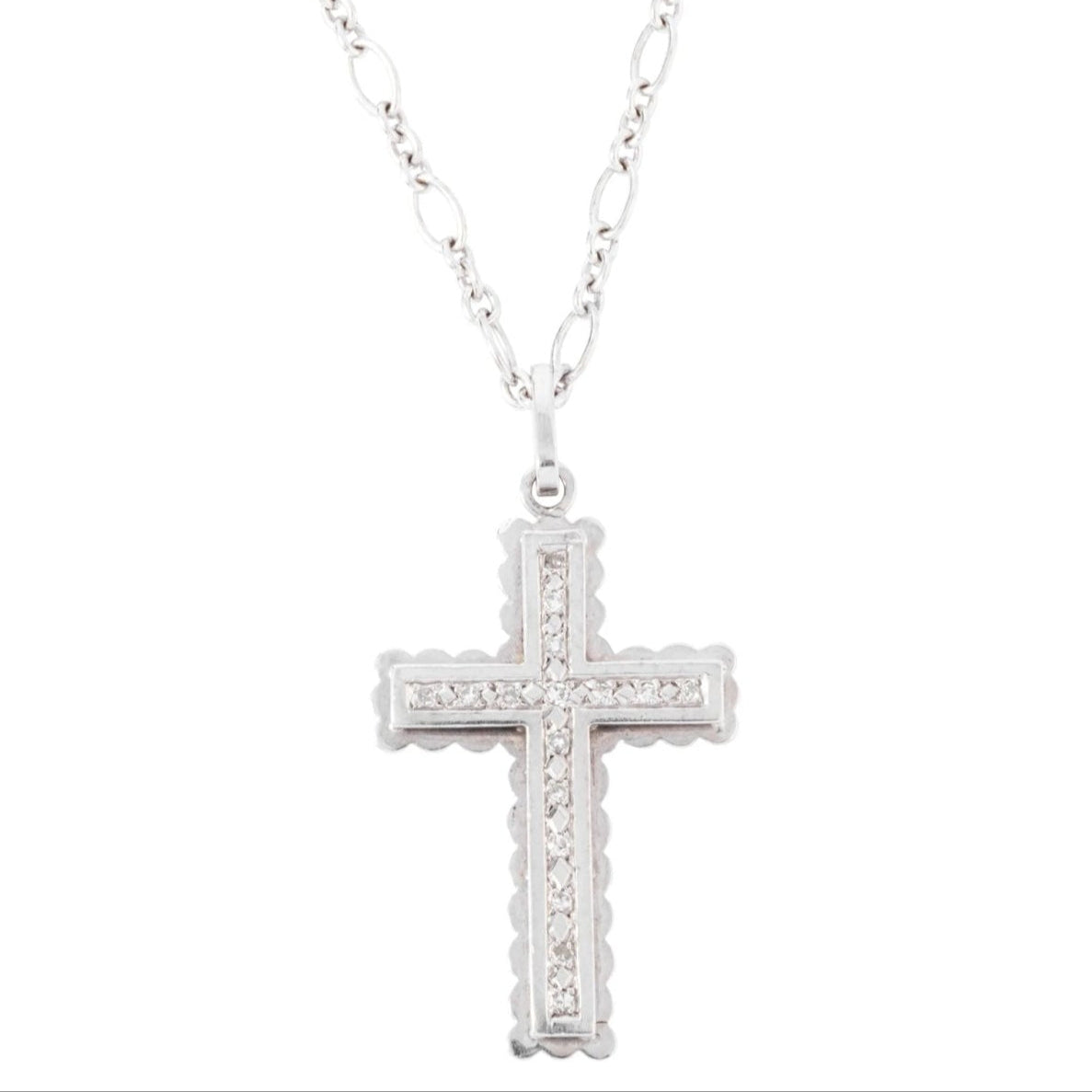 Croix en diamant or gris sur chaine - Castafiore