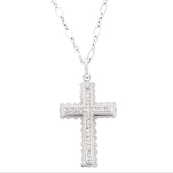 Croix en diamant or gris sur chaine - Castafiore