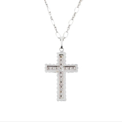 Croix en diamant or gris sur chaine - Castafiore