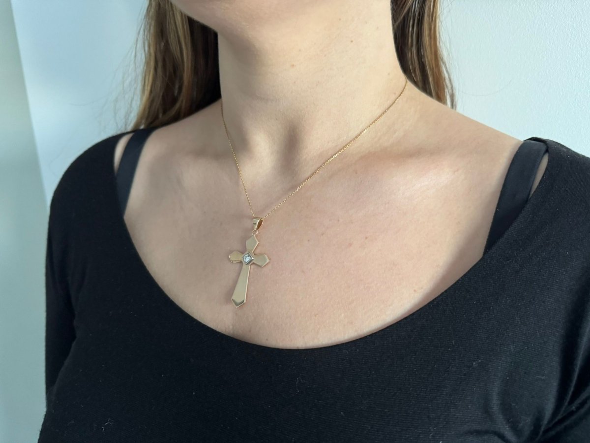 Croix En Or Rose Et Diamant - Castafiore